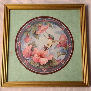 Vtg Hummingbird framed print Carolyn Shores Wright Artwork signed 13"